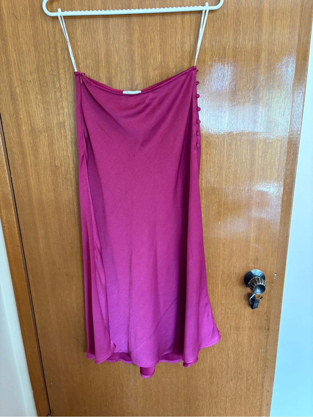 Women's Fuchsia Midi Skirt - Elegant Button-Trim Design